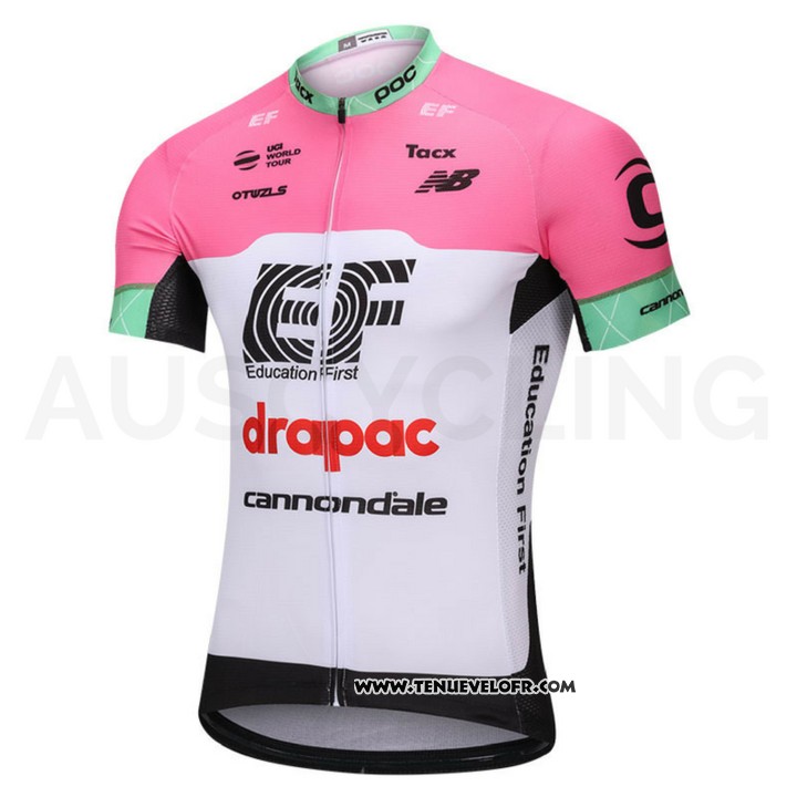 2018 Maillot Ciclismo Cannondale Drapac Blanc et Rose Manches Courtes et Cuissard